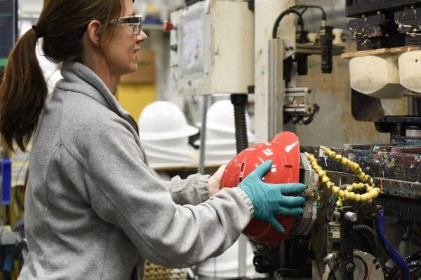 Bullard employee preparing a hard hat